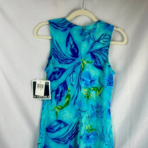 NEW Vintage 90s Giorgio Fiorlini Maxi Dress Women 8 Blue Floral Beach Vacation - Picture 5 of 7